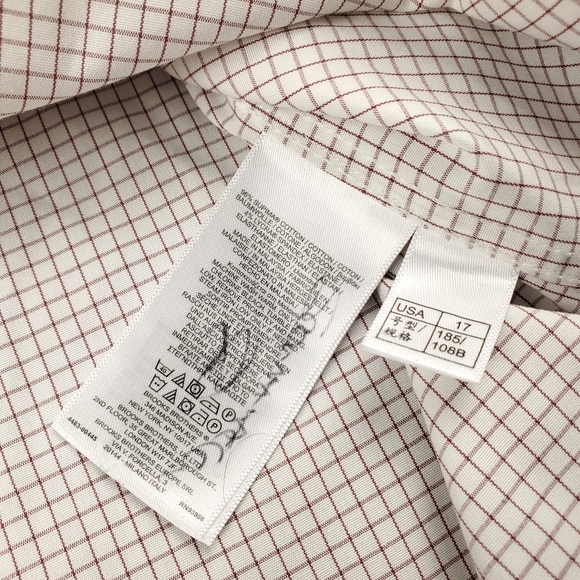Brooks Brothers Regent Dress Shirt 17 35 Supima Spandex Stretch Non Iron Grid - Picture 9 of 10
